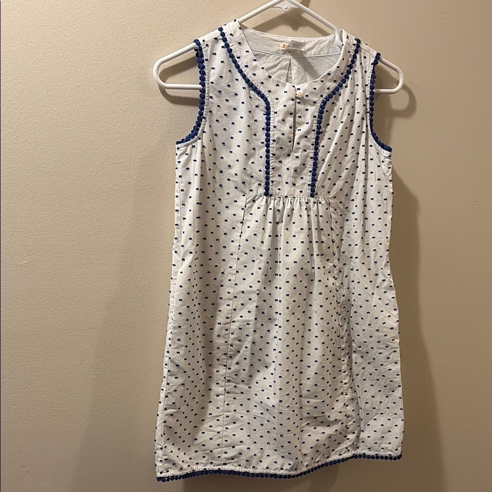 J. Crew crewcuts White Cotton dress with blue polkadot stiching - girls size 10